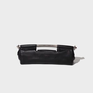vintage prada black vitello daino metal bar top handle clutch (2003)